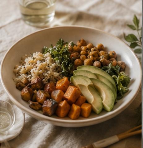 Mediterranean cuisine plated with seasonal produce