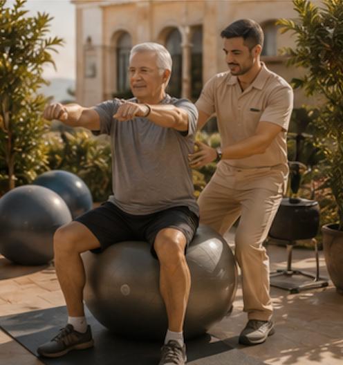Personal fitness session in the retreat's training studio
